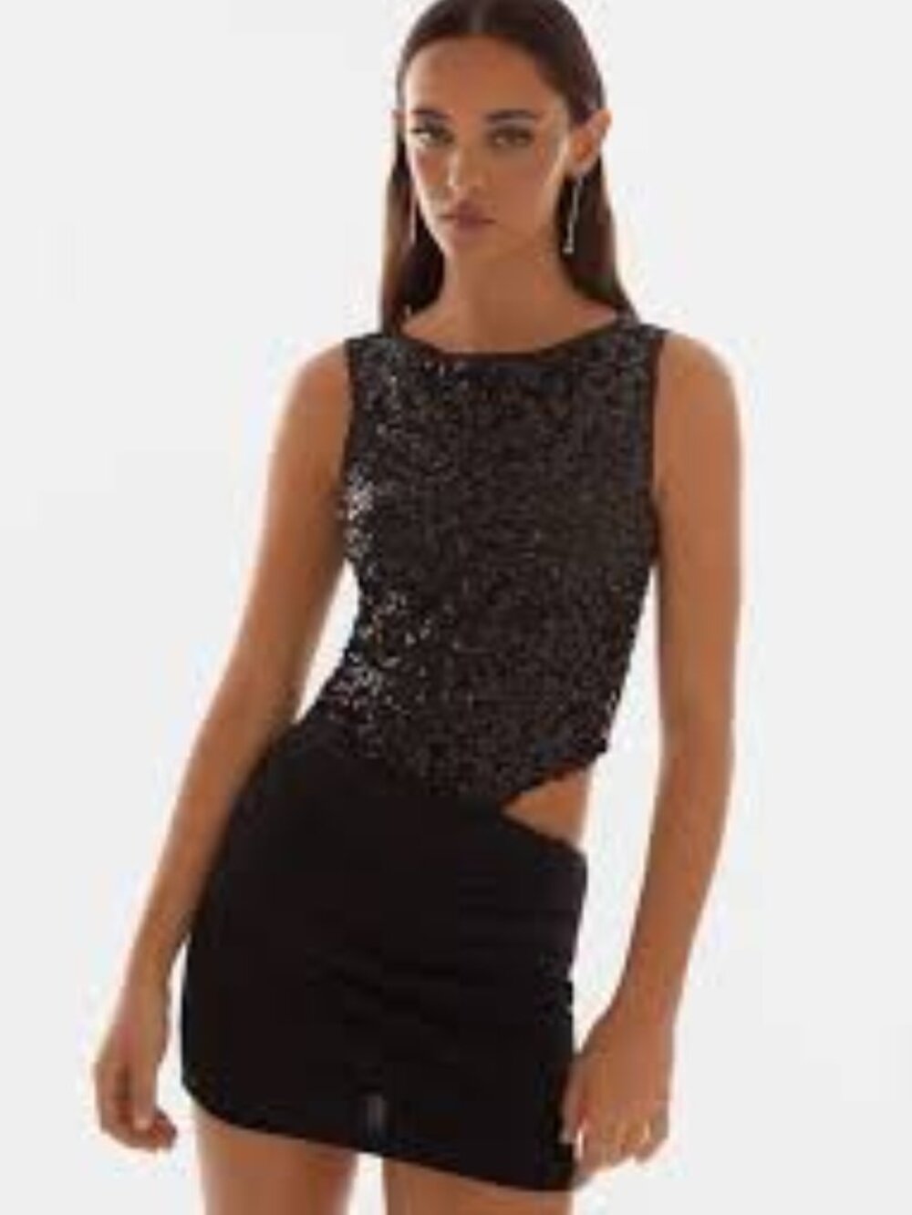 Peppermayo Black Sequin Cutout Mini Dress
